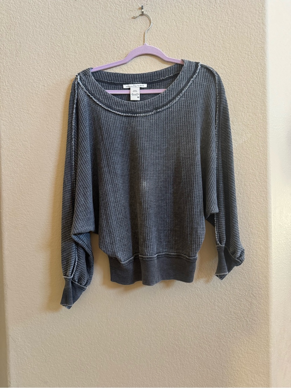 American Rag Cie Gray Waffle Knit Dolman Sleeve Top Size M